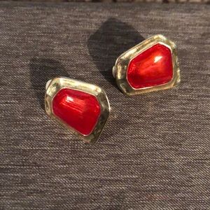 Red and gold clip-on earrings